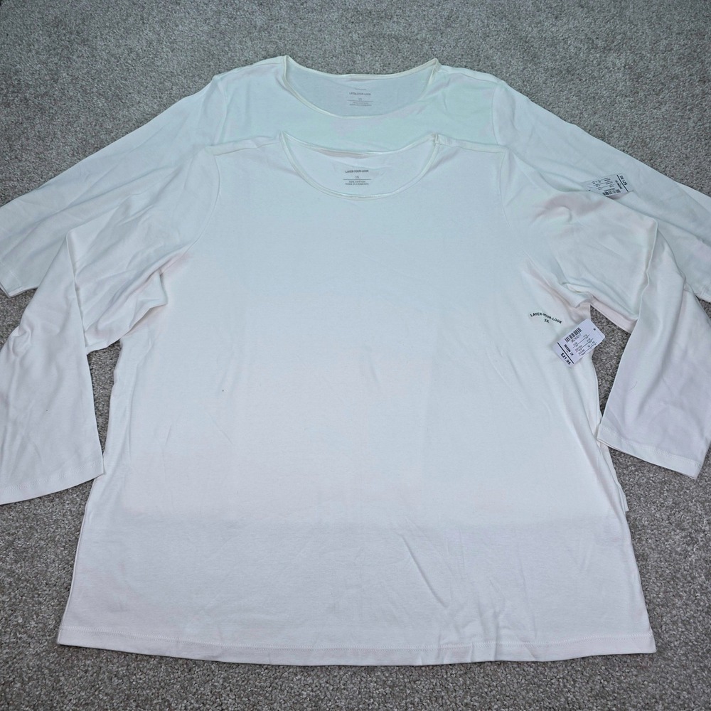 CJ Banks Layer-Your-Look 2X White  Long Sleeve & ¾ Cotton Shirt Lot 2 NWT